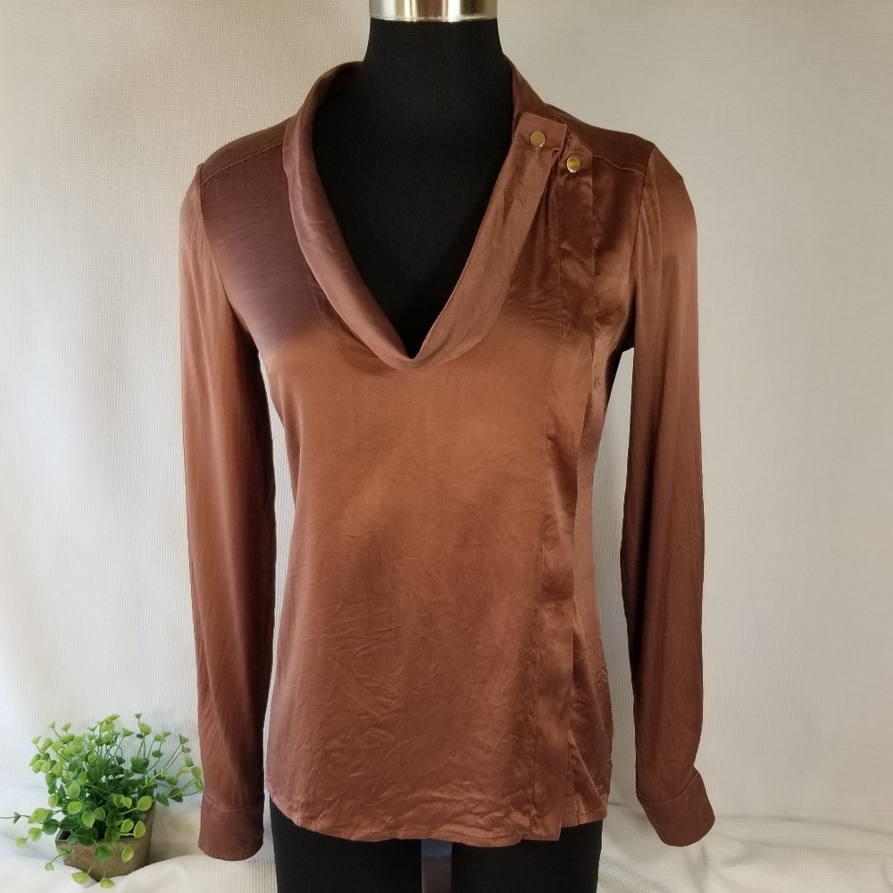 Gucci 4 Brown Scoop Neck Silk Blend Blouse 3049